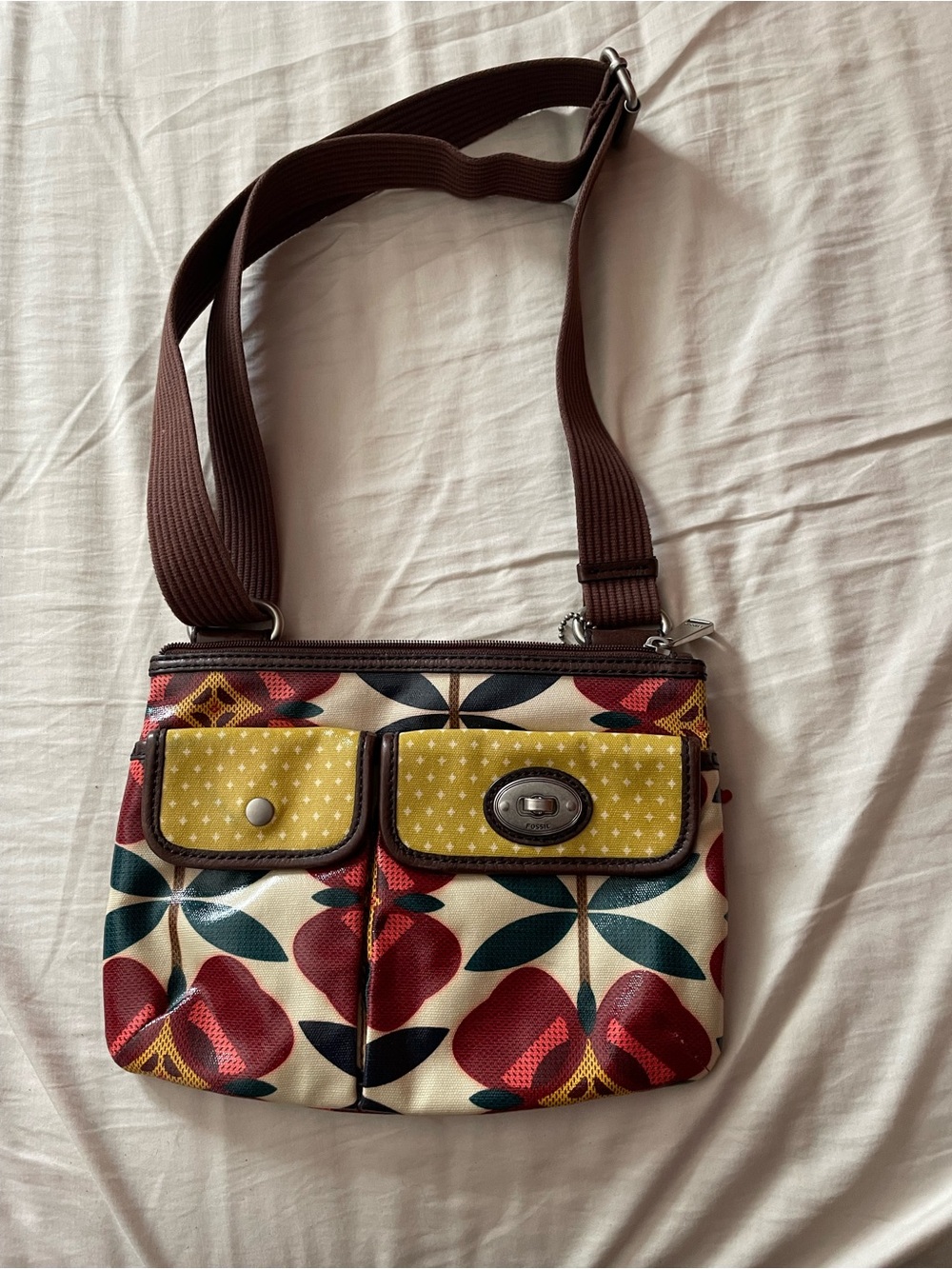 Fossil Multicolor Printed Crossbody with Yellow Front Pockets